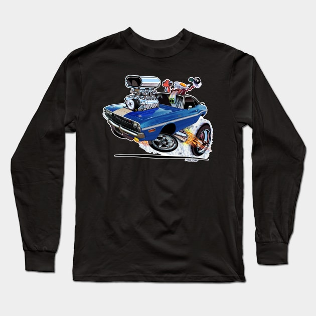 Vince Crain High Octane 1970 Challenger Blue White Long Sleeve T-Shirt by vincecrain